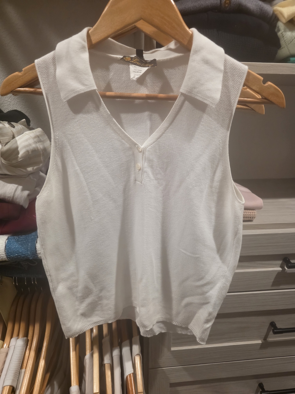 Loro Piana White Sleeveless Polo Knit Tank
